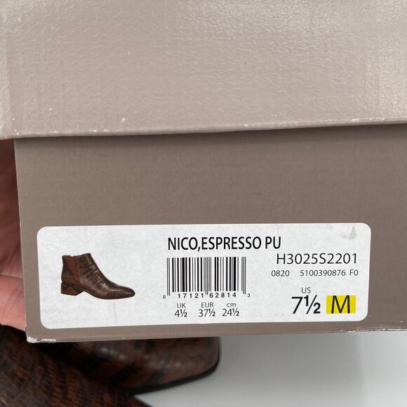 Franco Sarto Nico Ankle Boot Croc Embossed Block Heel Espresso Brown Size 7.5 - Picture 8 of 8